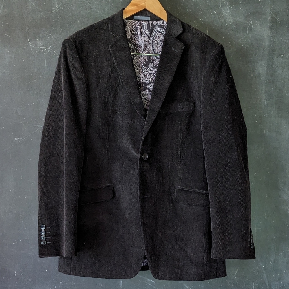 Madison Charcoal Black Corduroy Blazer Sport Coat Sz 40R